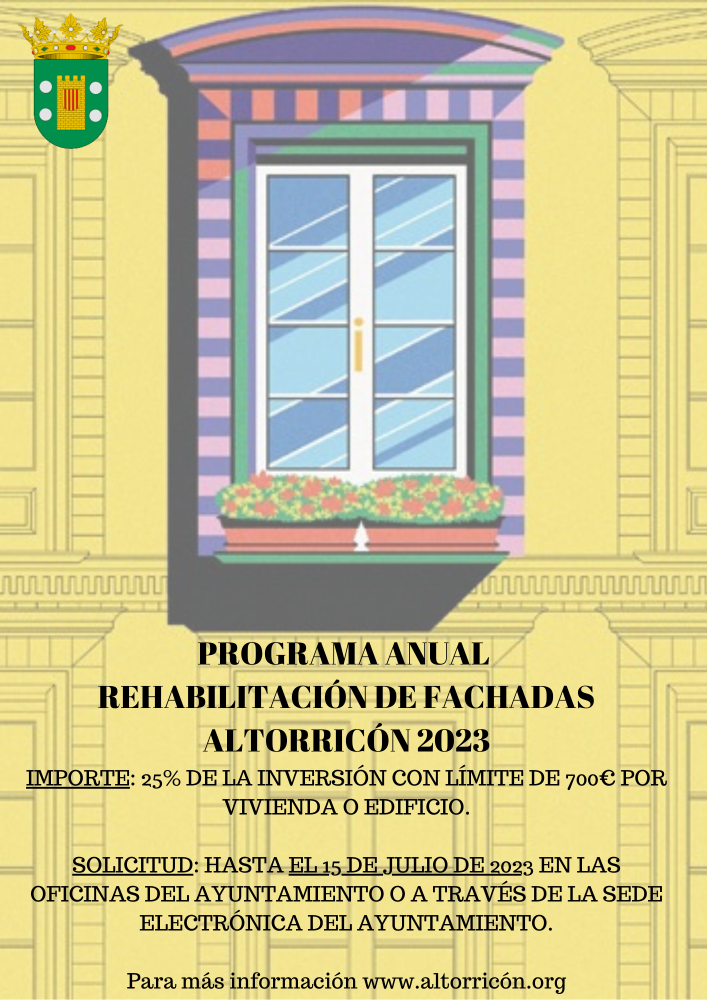 Imagen PROGRAMA PARA EL AÑO 2023 PARA LA REHABILITACIÓN DE FACHADAS DE LAS VIVIENDAS Y EDIFICIOS DEL CASCO URBANO DE ALTORRICÓN