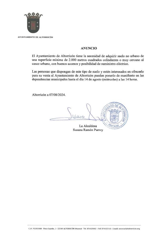 Imagen ADQUISICIÓN SUELO NO URBANO AYUNTAMIENTO DE ALTORRICÓN