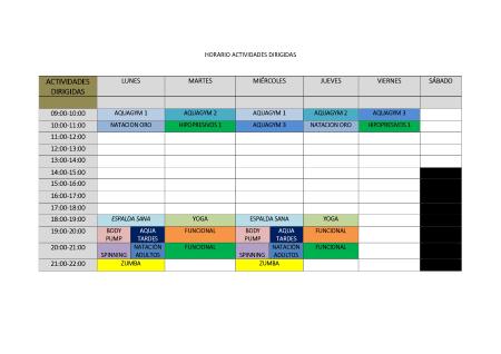 Imagen HORARIOS ACTIVIDADES DIRIGIDAS ESPACIO DEPORTIVO