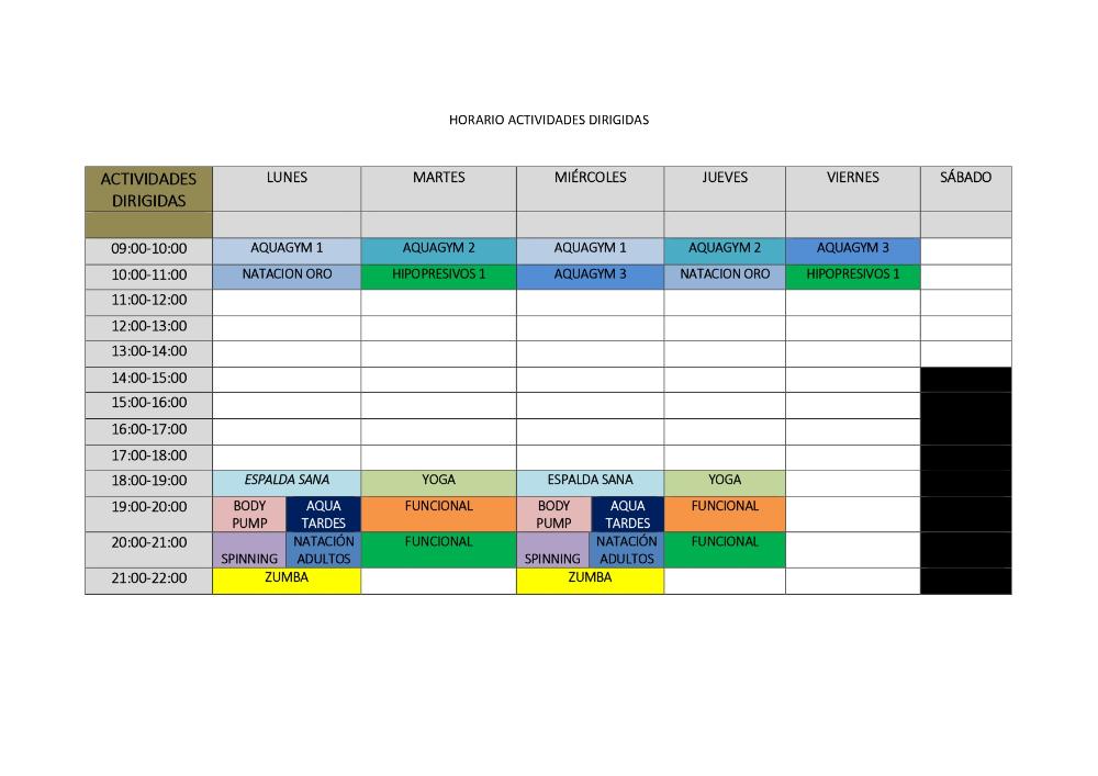 Imagen HORARIOS ACTIVIDADES DIRIGIDAS ESPACIO DEPORTIVO