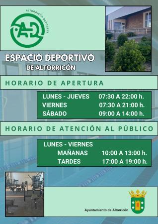 Imagen HORARIOS ESPACIO DEPORTIVO ALTORRICÓN