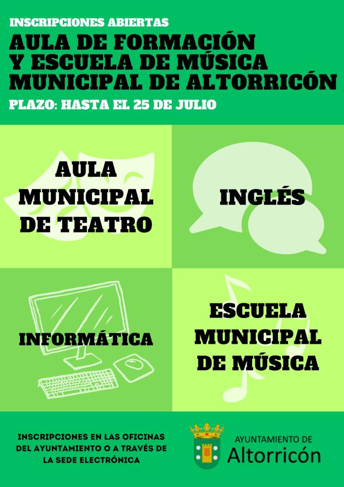 Imagen ABIERTO EL PLAZO DE INSCRIPCIÓN AULA DE FORMACIÓN Y ESCUELA DE MÚSICA CURSO 25-26