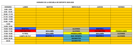 Imagen ESCUELA DE DEPORTE 25/26 - HORARIO