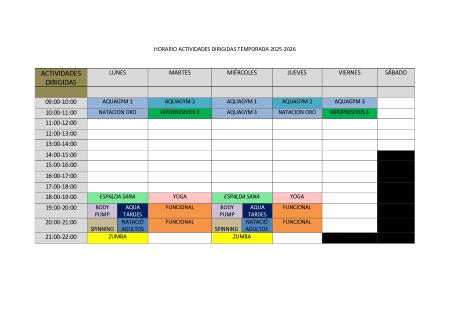 Imagen HORARIO ACTIVIDADES DIRIGIDAS Y PISCINA CLIMATIZADA 2025-2026