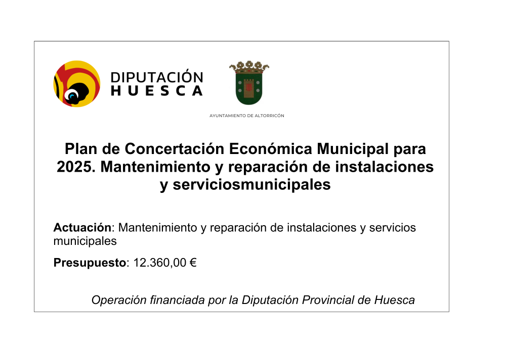 Imagen Plan de Concertación Económica Municipal para 2025. Mantenimiento y reparación de instalaciones y servicios municipales