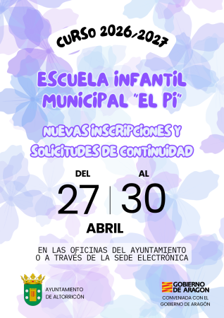 Imagen INSCRIPCIONES CURSO 2026/2027 ESCUELA INFANTIL MUNICIPAL "EL PI"
