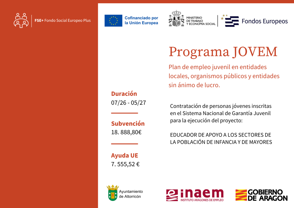 Imagen PROGRAMA JOVEM 2026 - EDUCADOR DE APOYO A LOS SECTORES DE LA POBLACIÓN DE INFANCIA Y DE MAYORES