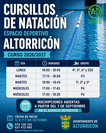 Imagen CURSILLOS DE NATACIÓN 2026 2027