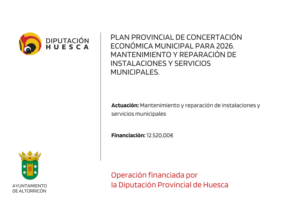 Imagen PLAN PROVINCIAL DE CONCERTACIÓN ECONÓMICA MUNICIPAL PARA 2026. MANTENIMIENTO Y REPARACIÓN DE INSTALACIONES Y SERVICIOS MUNICIPALES.